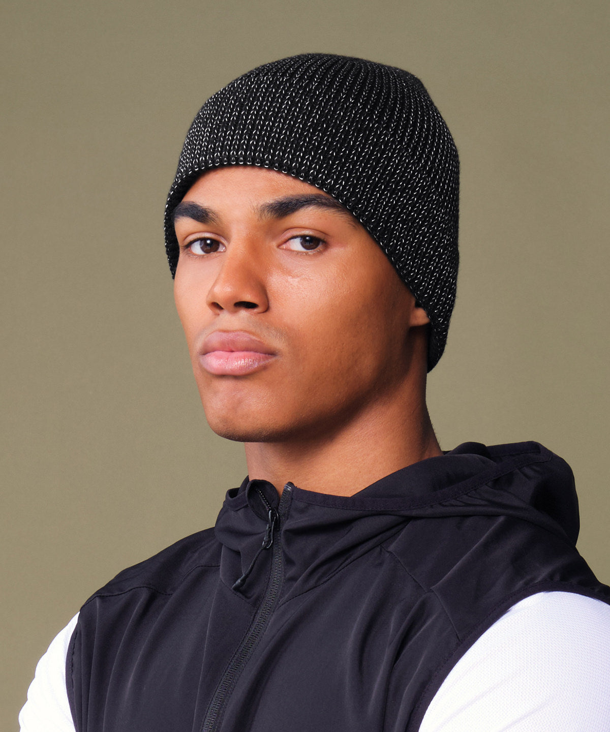 Winter Kit: Reflective beanie, worn