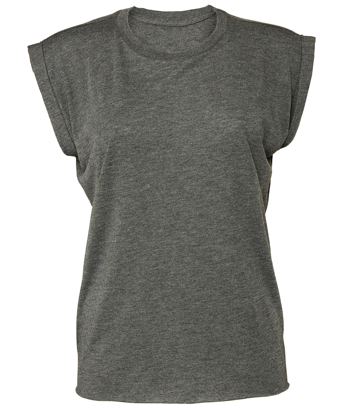 Women's flowy muscle tee with rolled cuff in Dark Grey Heather
