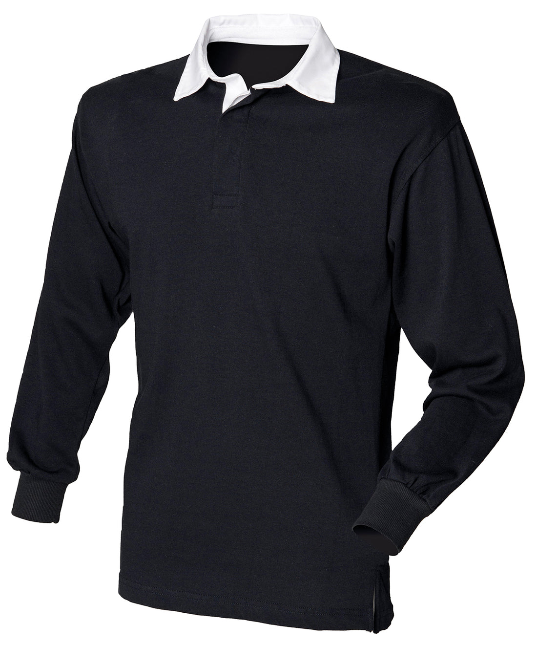 Long sleeve plain rugby shirt in Black/White