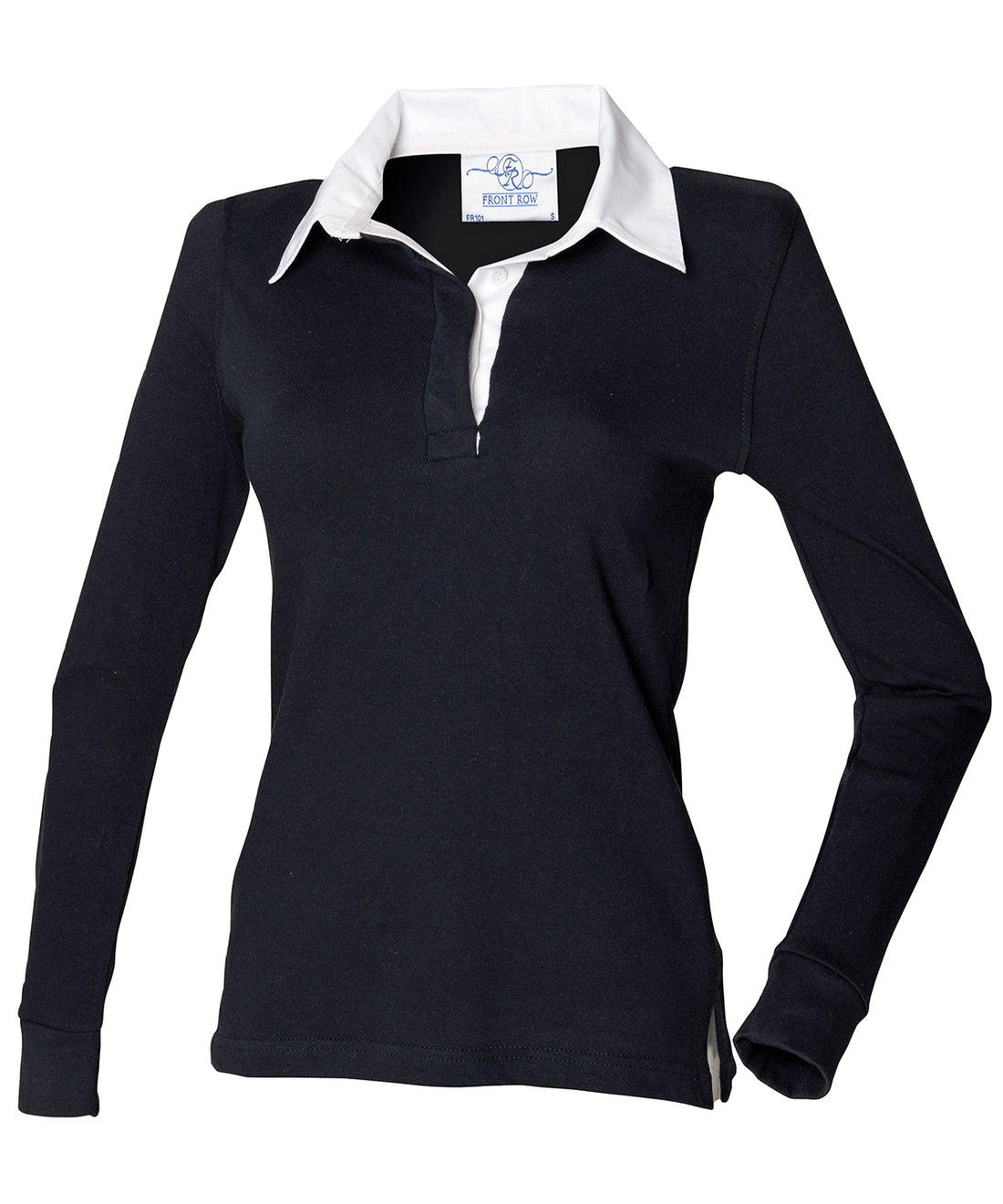 Women's long sleeve plain rugby shirt in Black/White