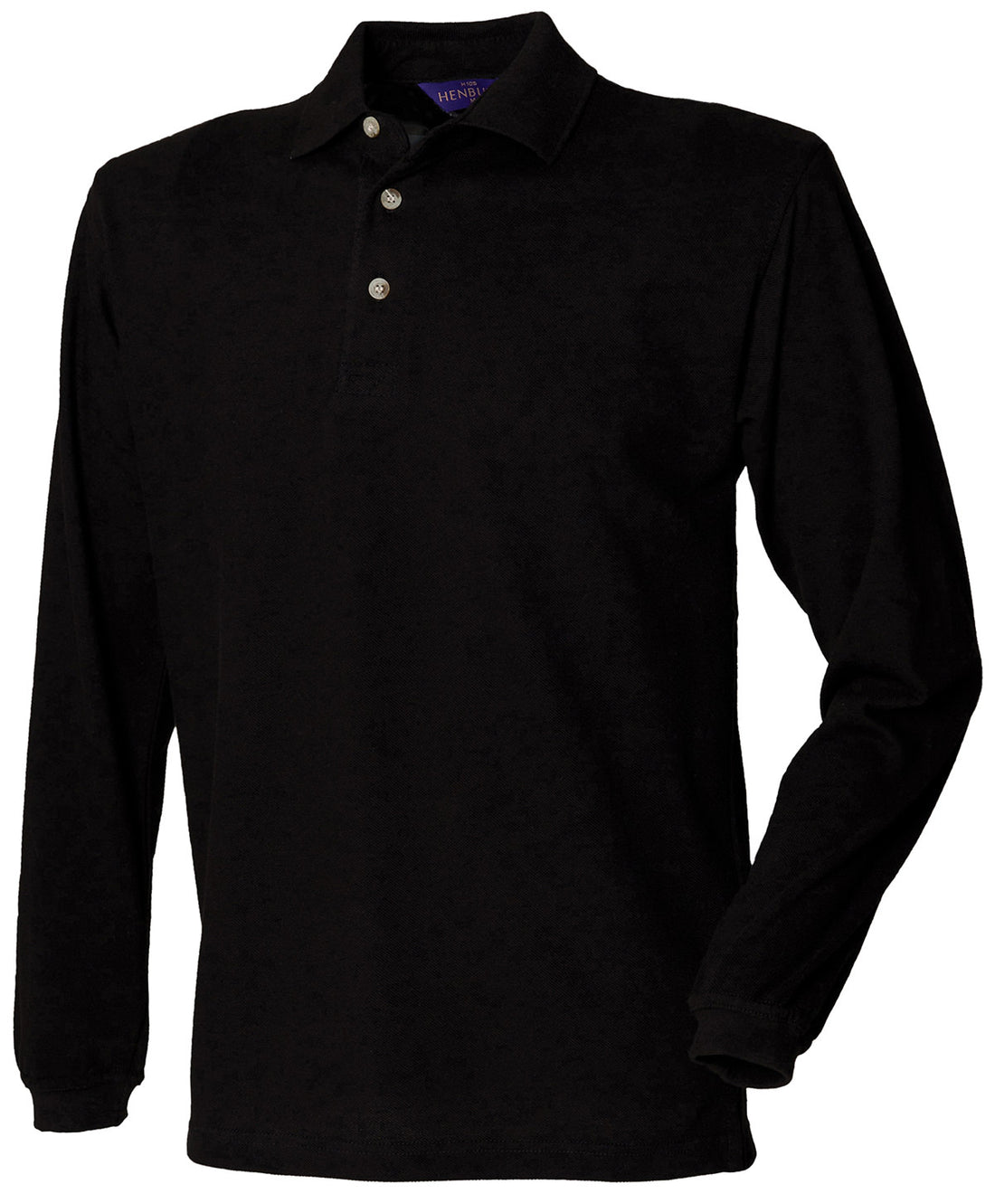 Long sleeve cotton polo shirt in Black