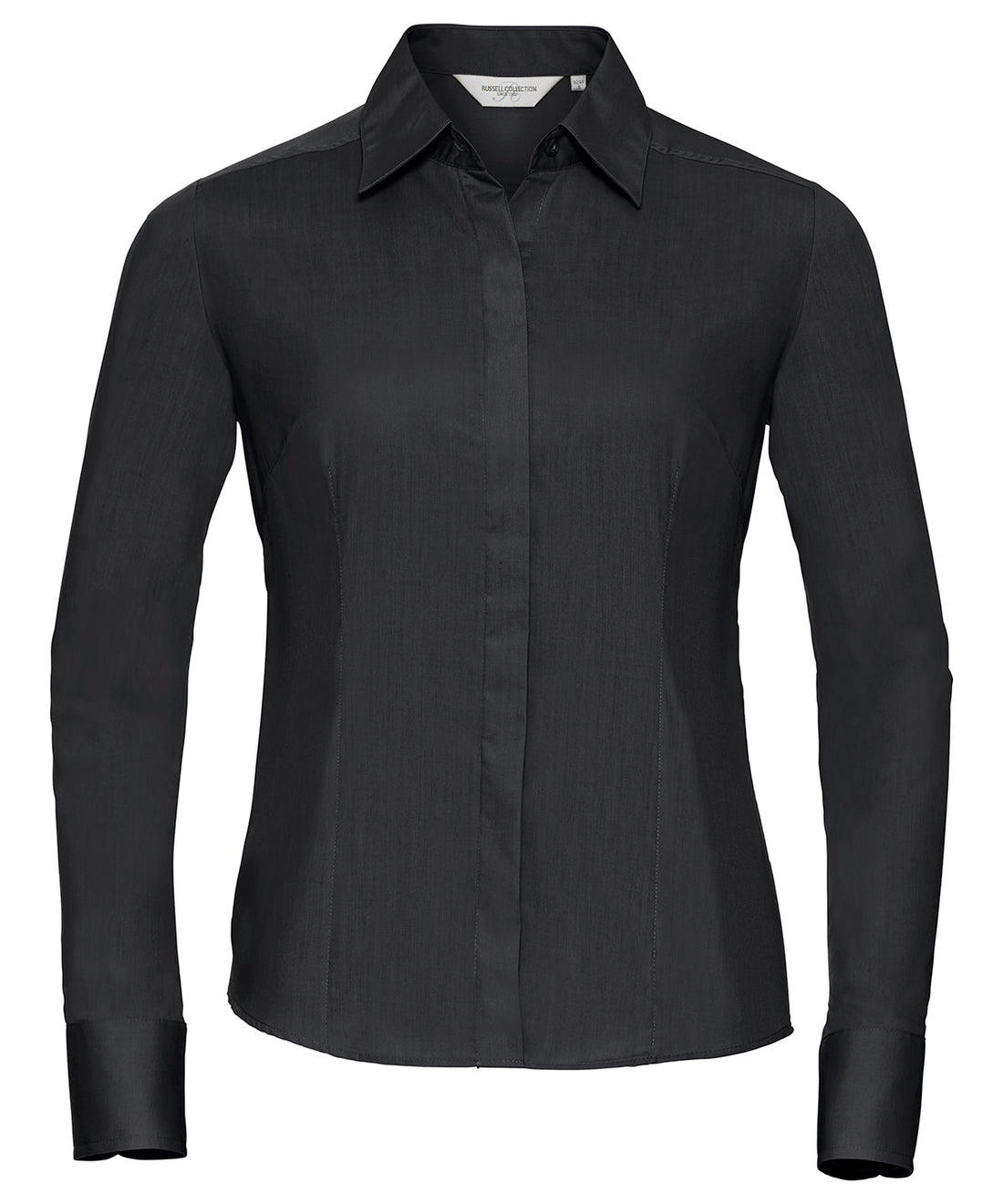 Women's long sleeve polycotton easycare fitted poplin shirt in Black