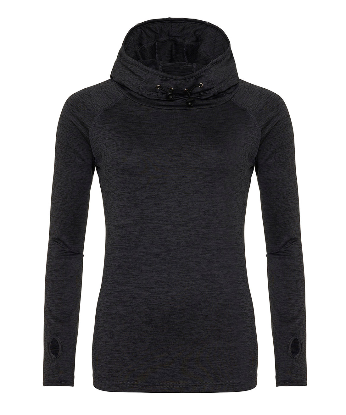 Women's cool cowl neck top in Black Slate Melange