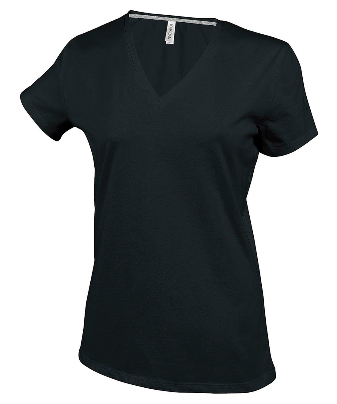 Ladies' short-sleeved V-neck T-shirt in Black