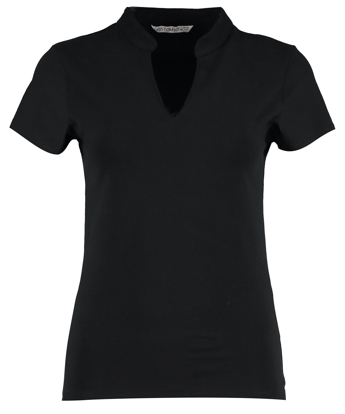 Women's corporate short-sleeved top v-neck mandarin collar (regular fit) in Black