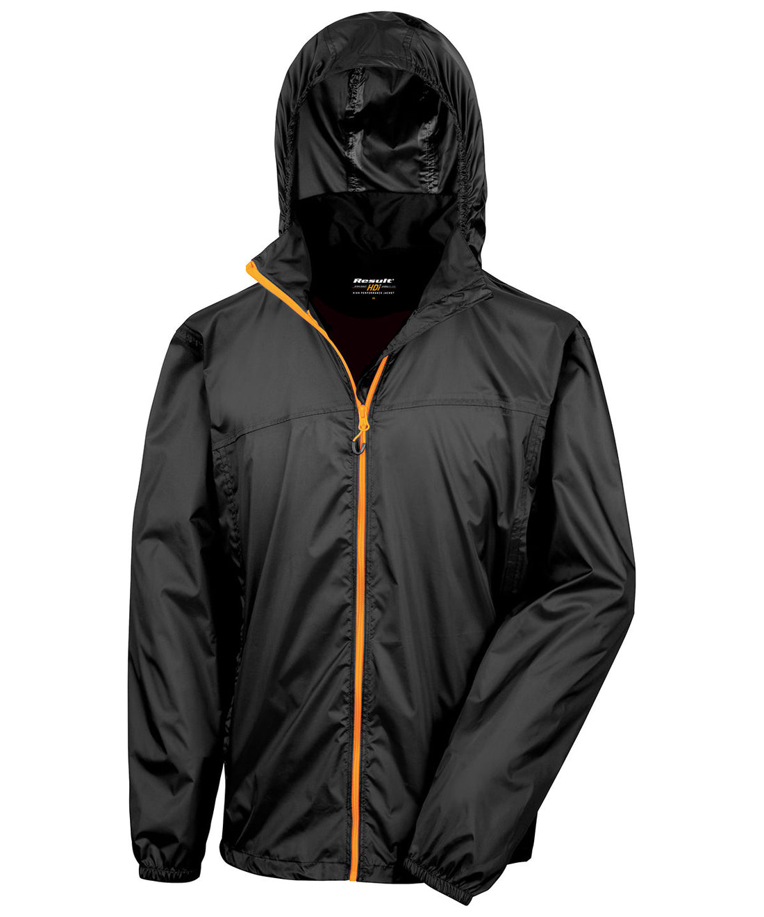 HDi quest lightweight stowable jacket in Black/Orange