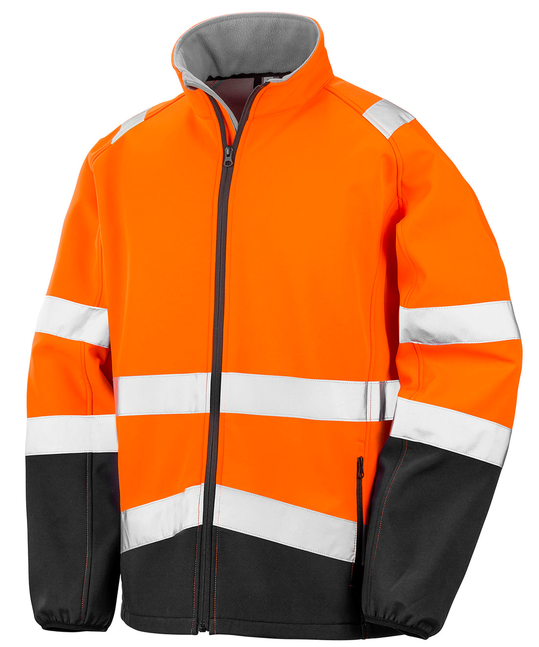 Printable safety softshell jacket in Fluorescent Orange/Black
