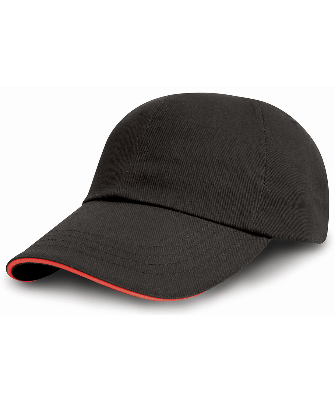 Brushed coton printers/embroiderers cap with sandwich peak in Black/Red
