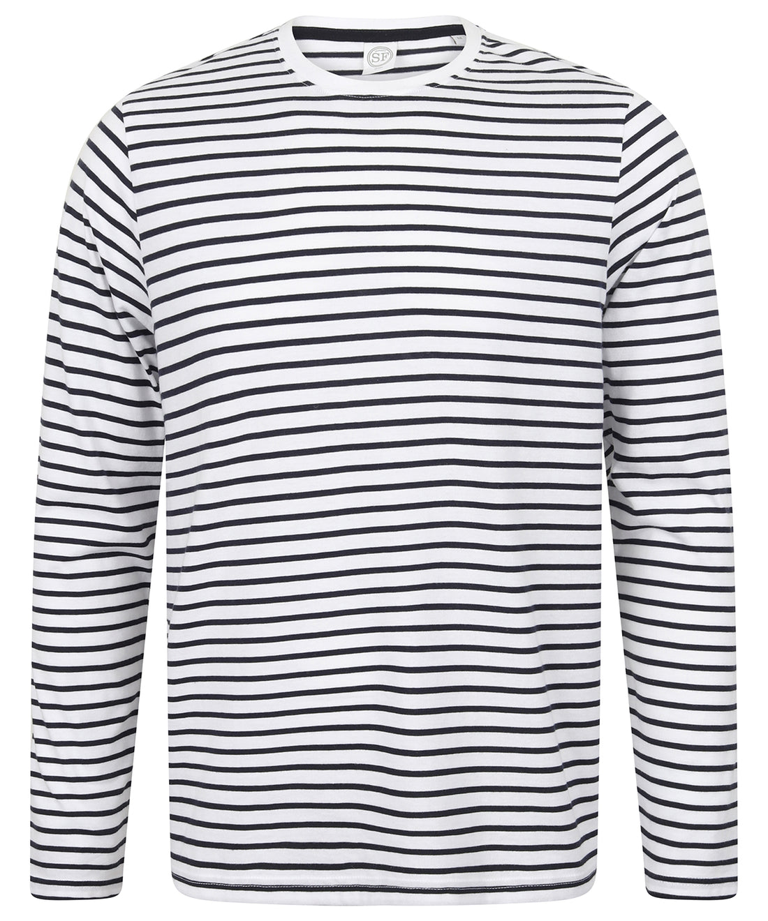 Unisex long-sleeved striped T in White/Oxford Navy