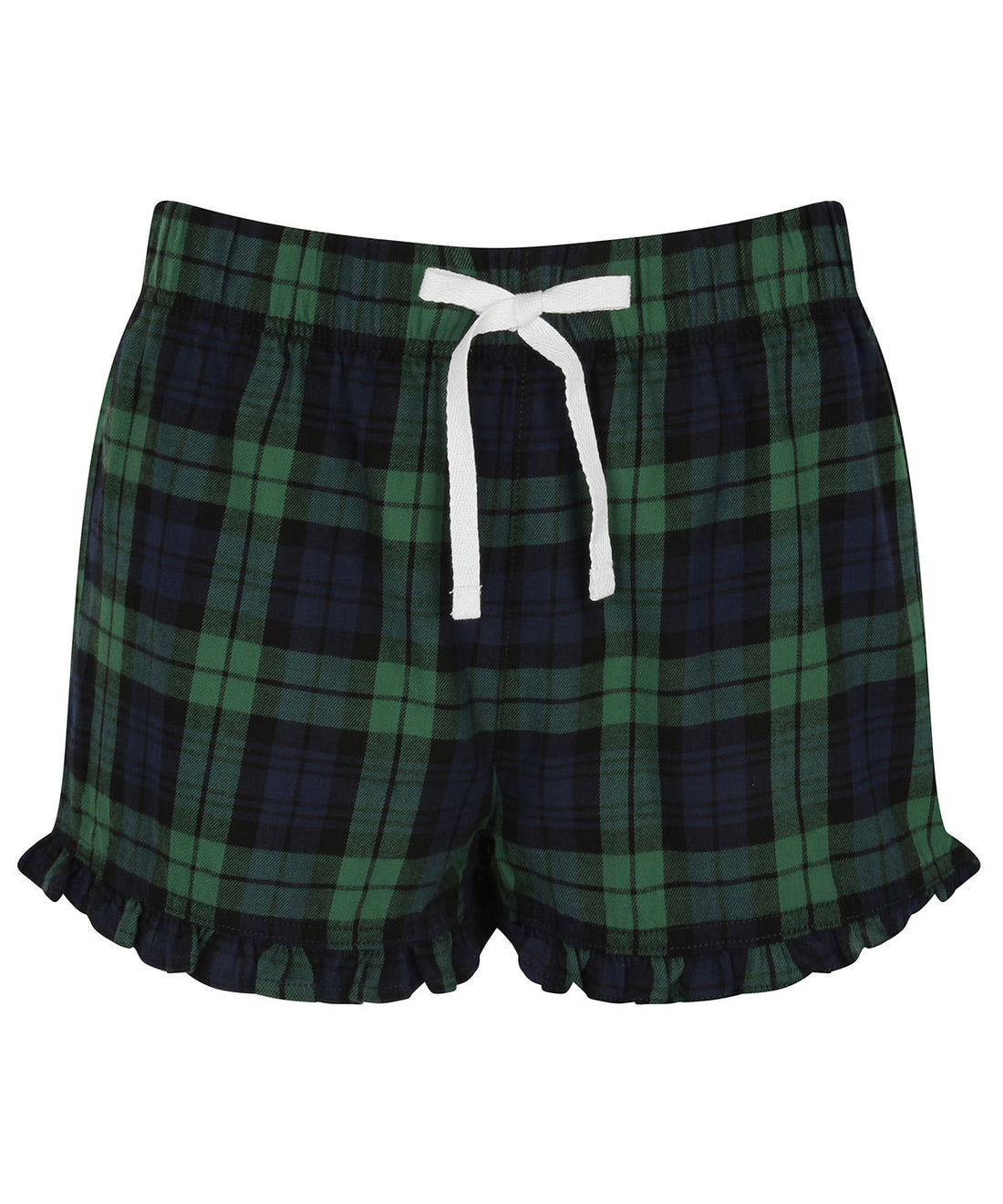 Women's tartan frill shorts in Navy/Green Check