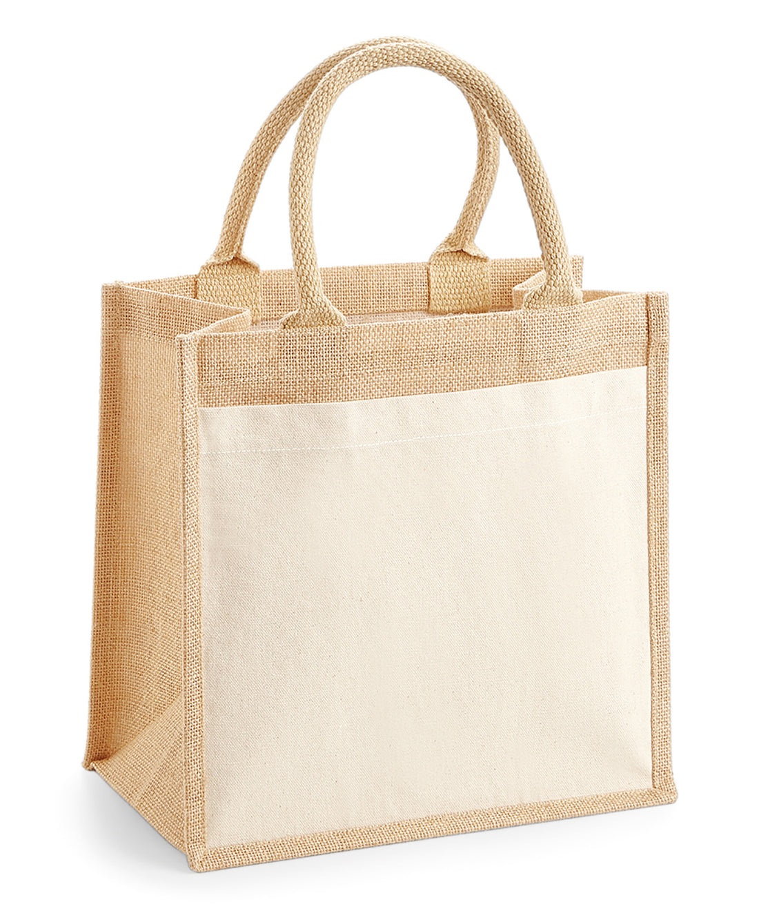 Cotton pocket jute midi tote in Natural
