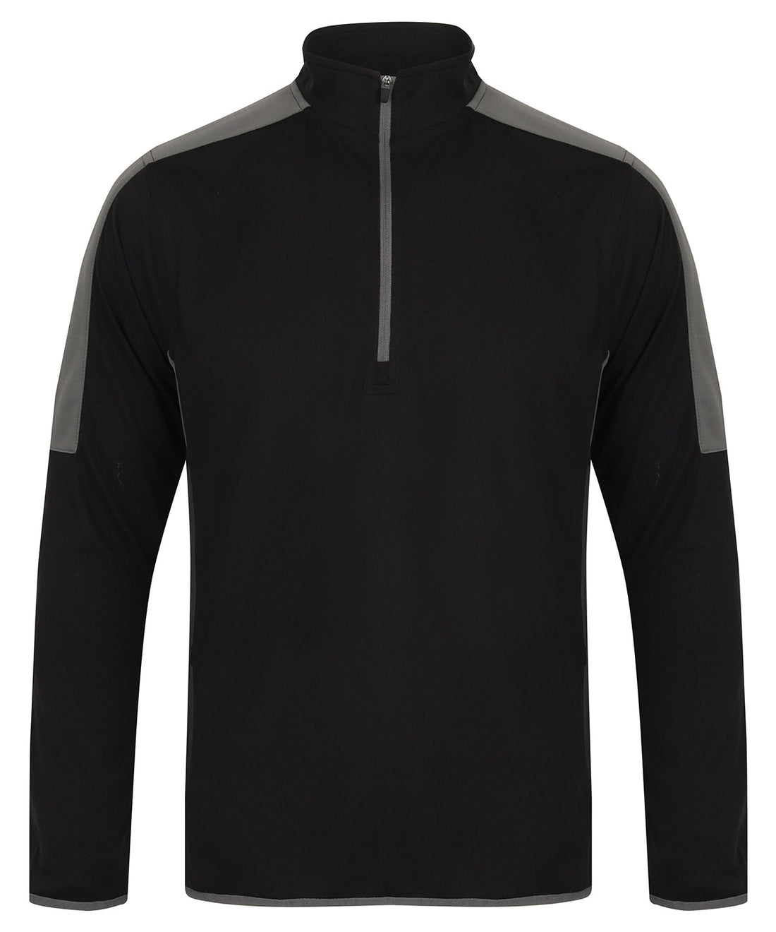 ¼ zip mid-layer with contrast panelling in Black/Gunmetal Grey