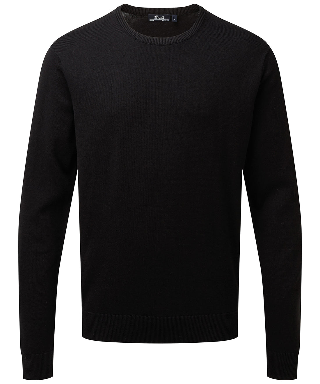 Crew neck cotton-rich knitted sweater in Black