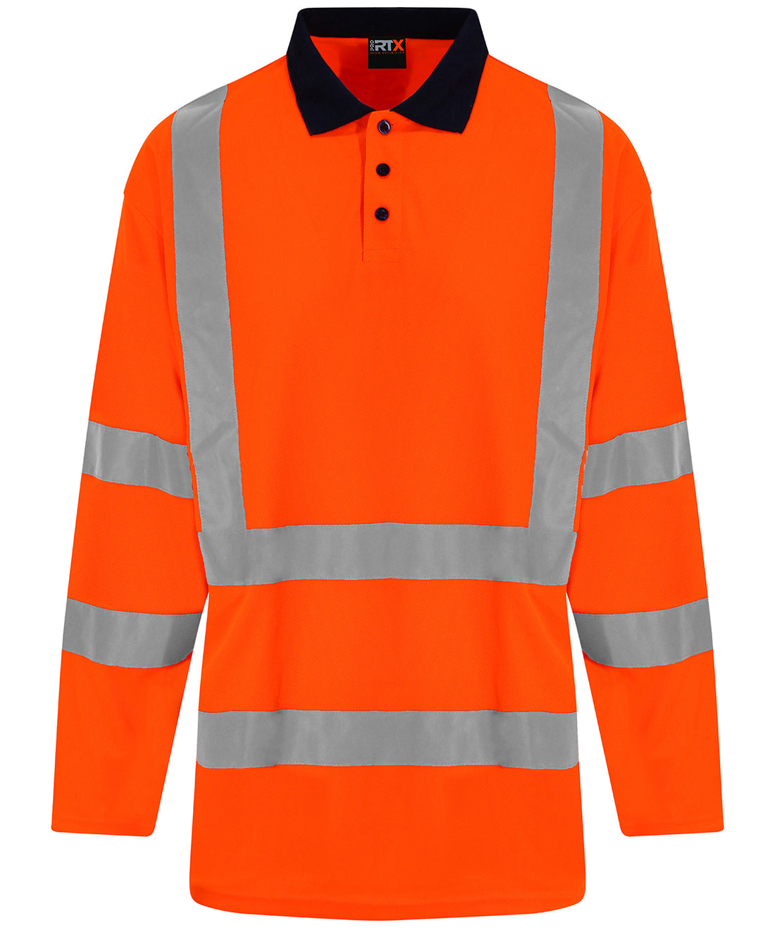 High visibility long sleeve polo in HV Orange/Navy