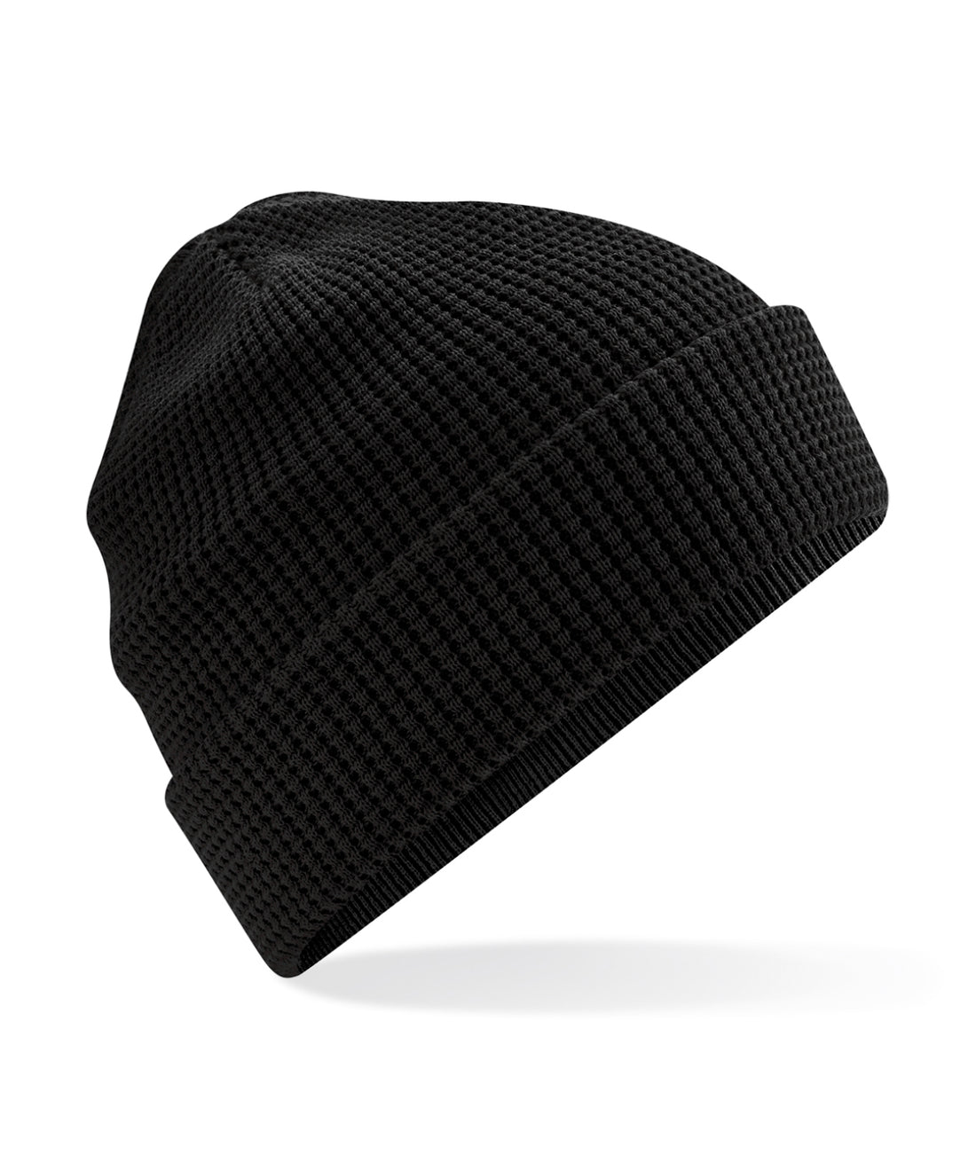 Organic cotton waffle beanie in Black