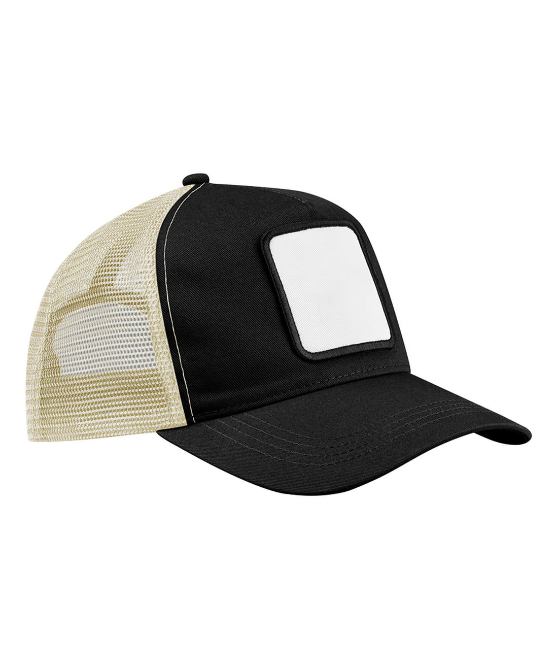 Appliqué patch 5-panel trucker in Black/Stone