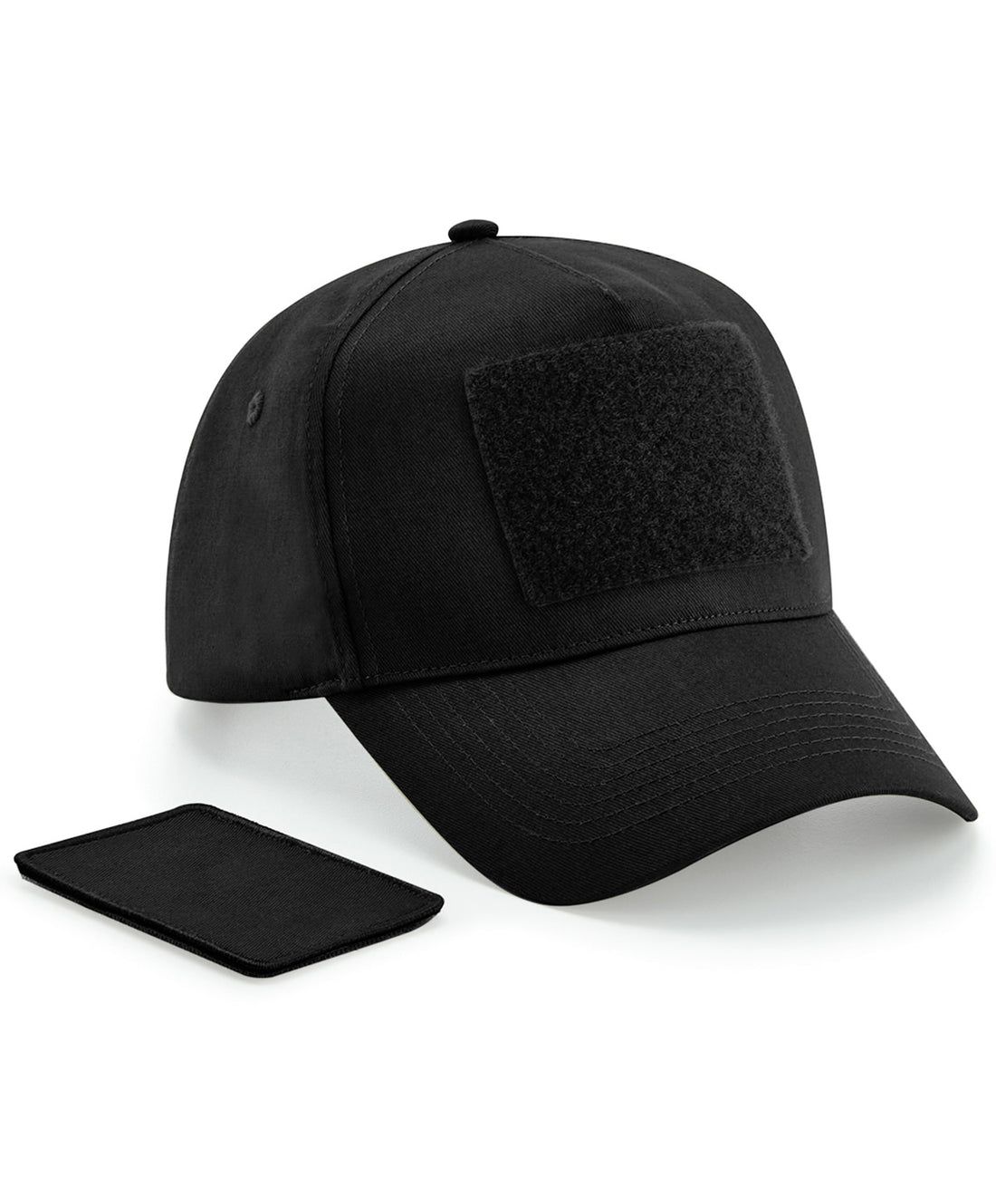 Removable patch 5-panel cap in Black