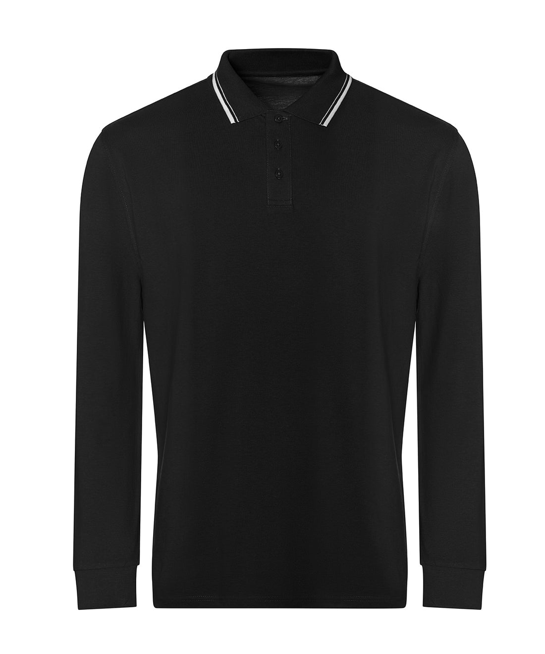 Long sleeve tipped 100 polo in Deep Black/White
