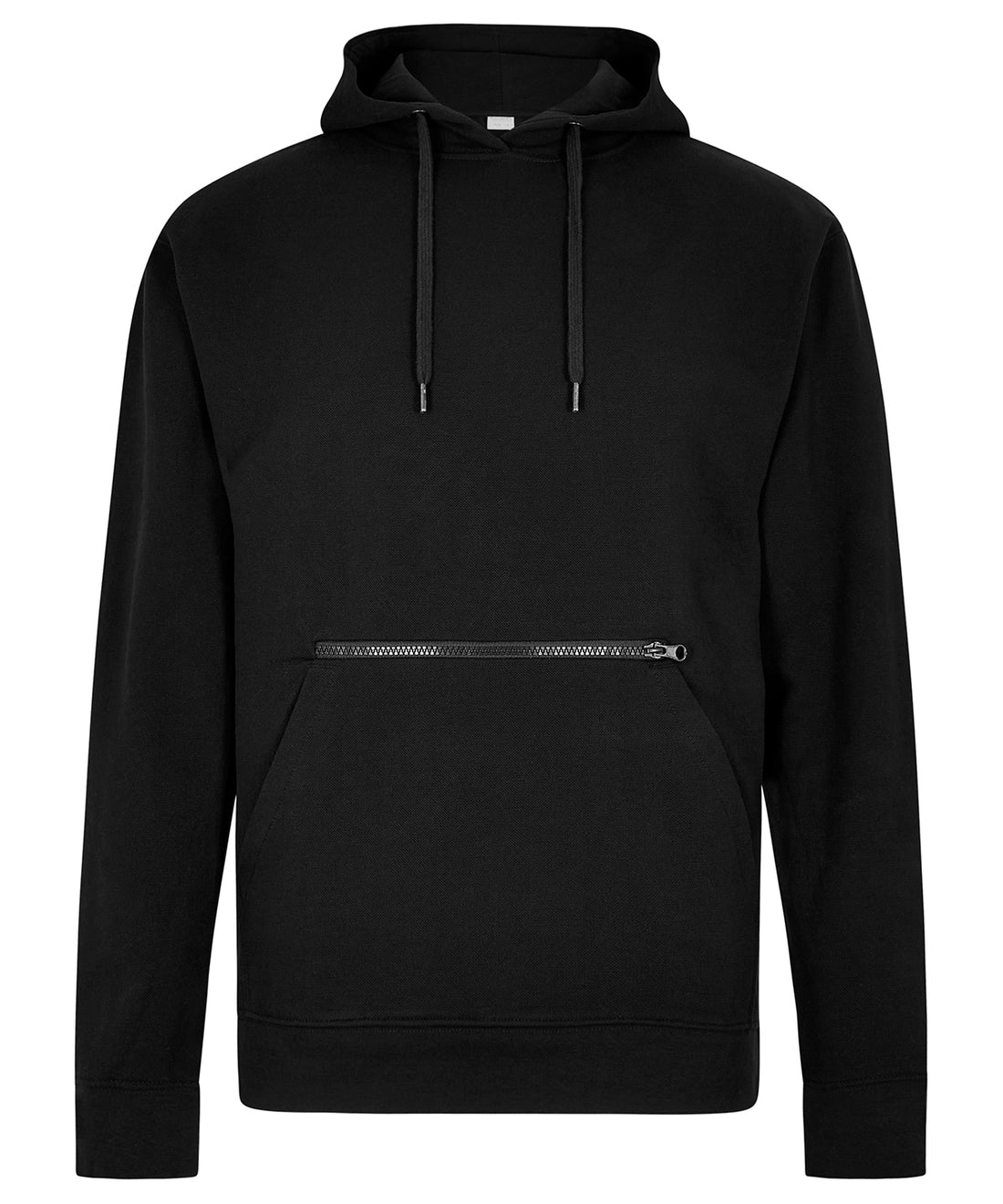 Regular fit piqué hoodie with zipped pocket in Black