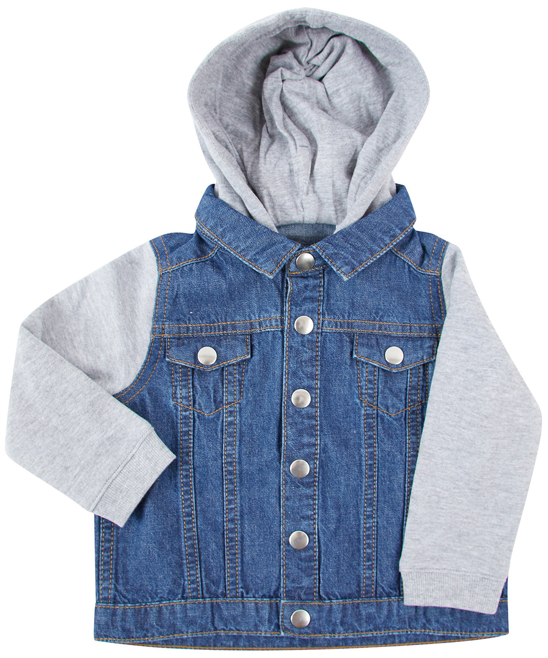 Denim jacket with fleece hood and sleeves in Blue
