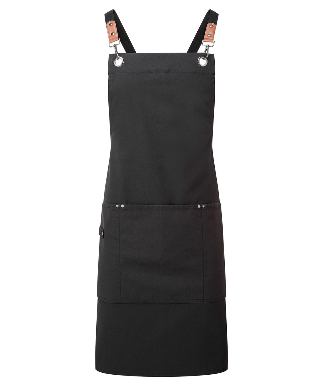 Clip ‘n’ Clasp cross-back bib apron in Black