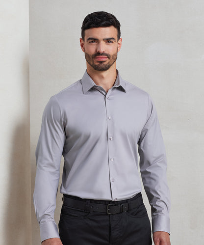 Stretch fit cotton poplin long sleeve shirt