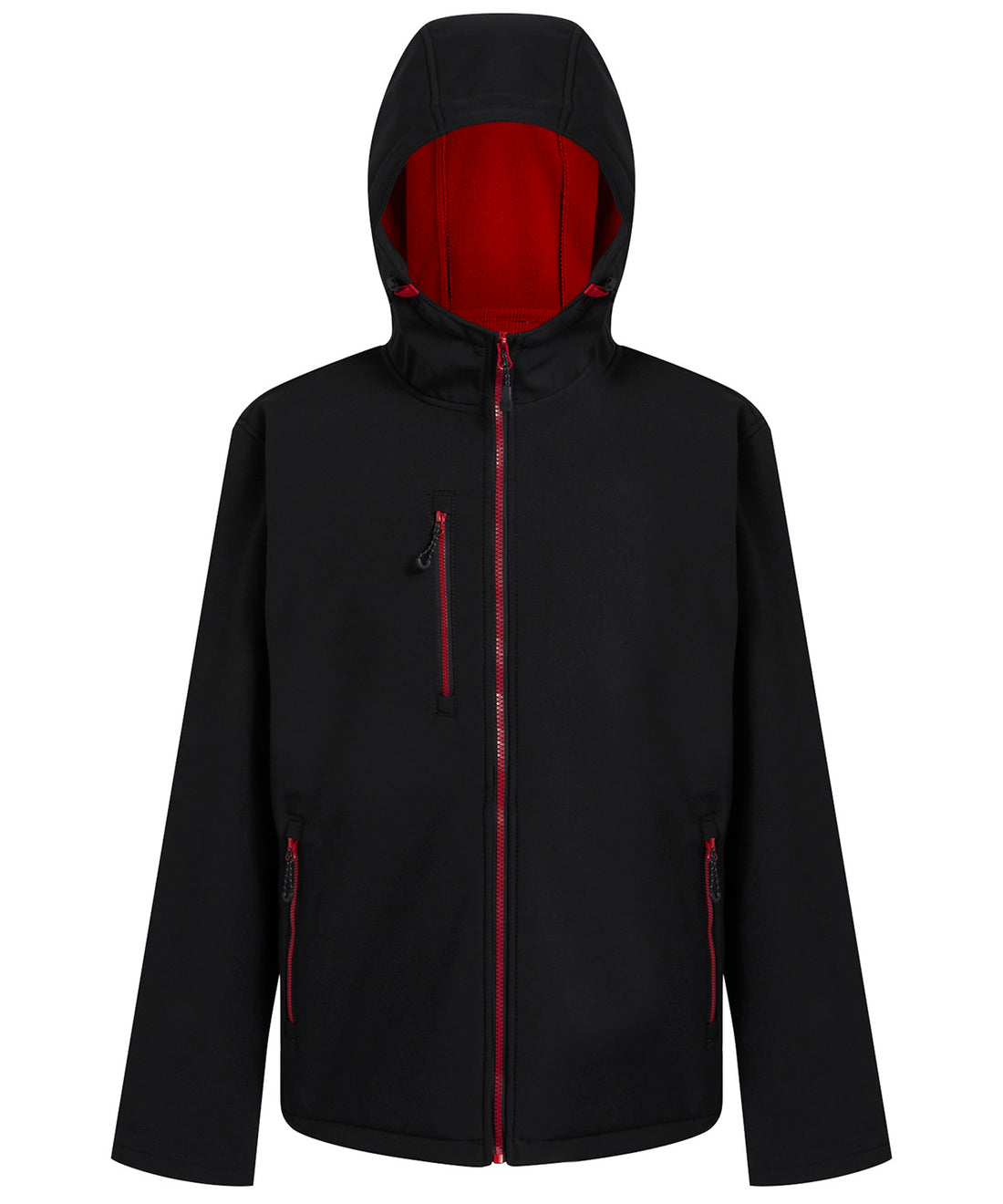 Navigate 2-layer hooded softshell jacket in Black/Classic Red