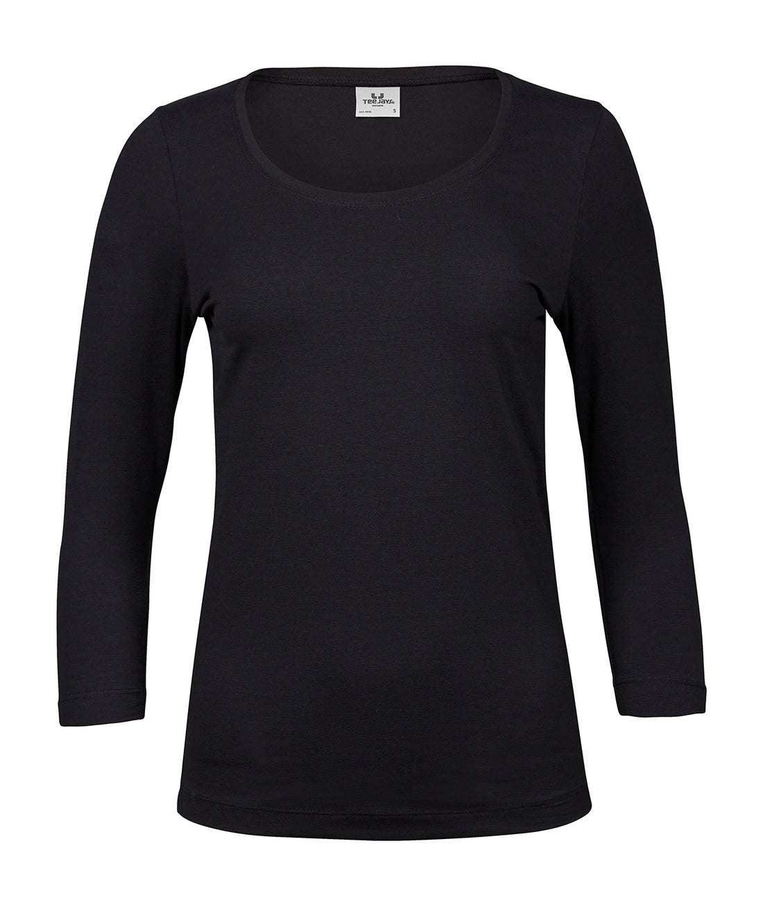 Women’s stretch 3/4-sleeve tee (460) in Black