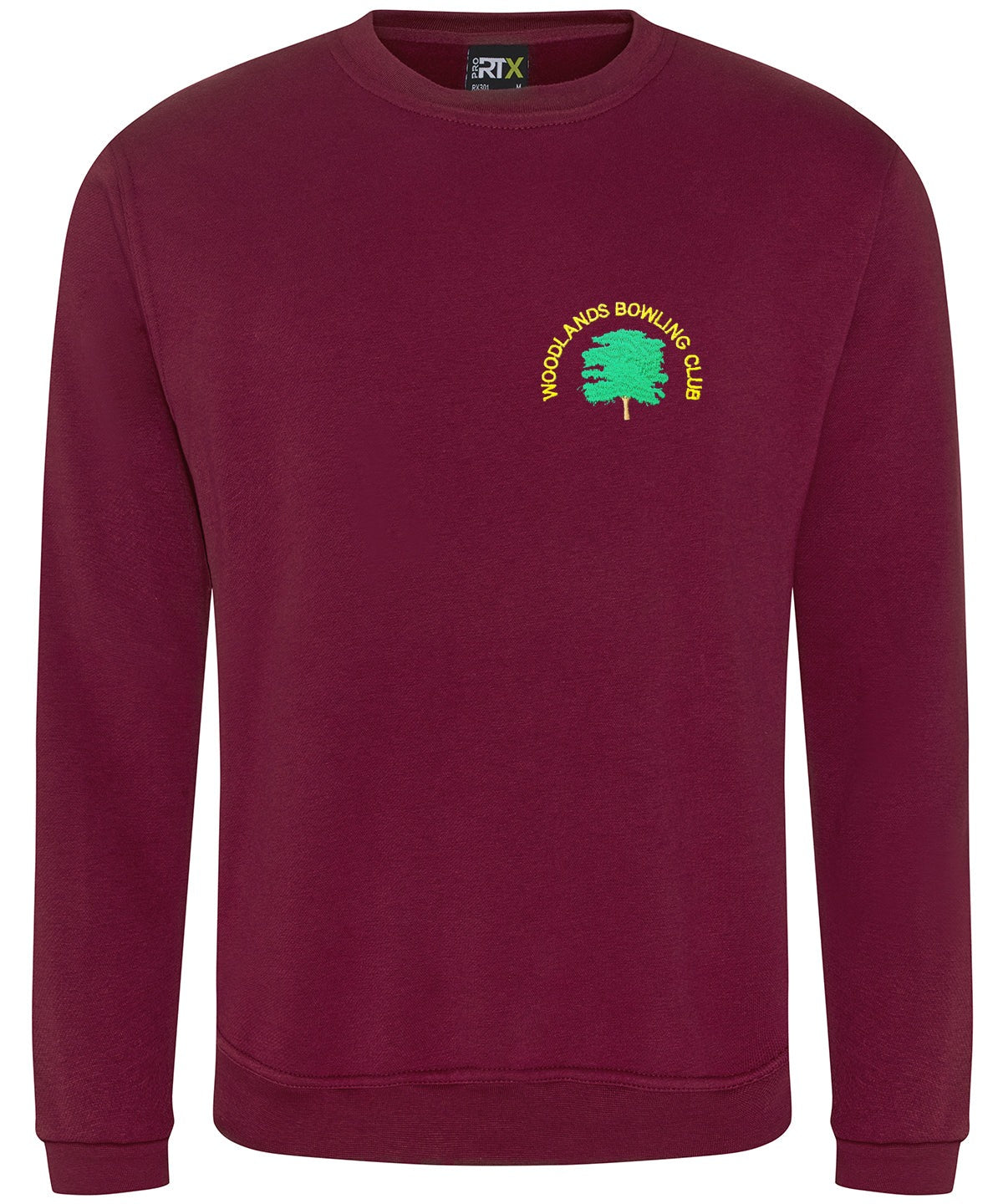 Woodlands Bowling Club Pro Sweatshirt in Burgundy, embroidered left chest