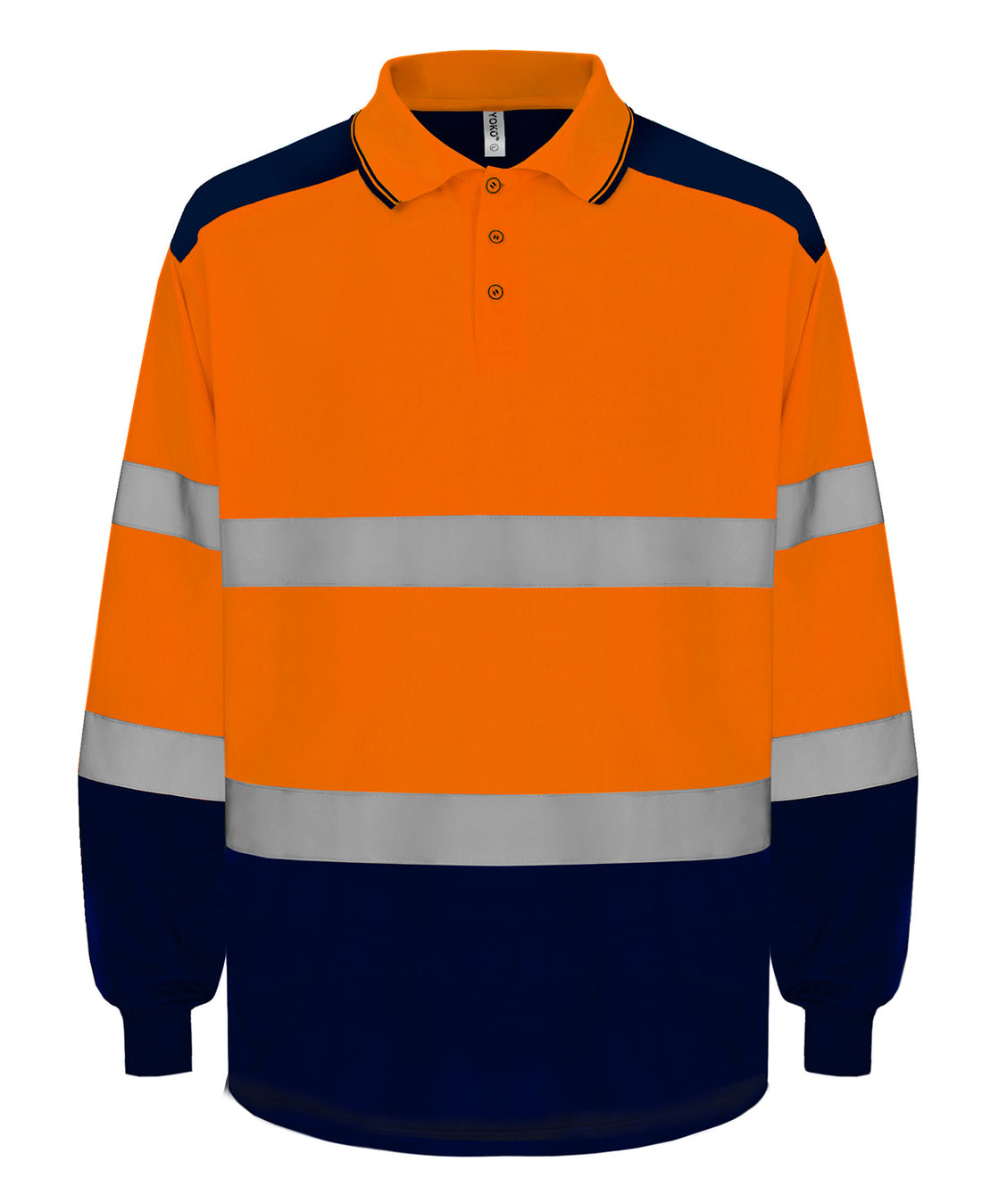 Hi-vis two-tone long sleeve polo (HVJ330) in Hi-vis Orange/Navy