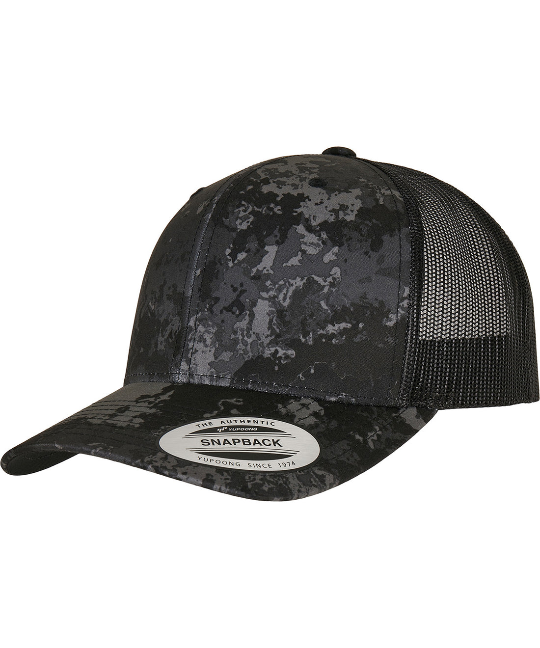 YP Classics® Veil Camo™ retro trucker cap (6606VC) in Poseidon Black