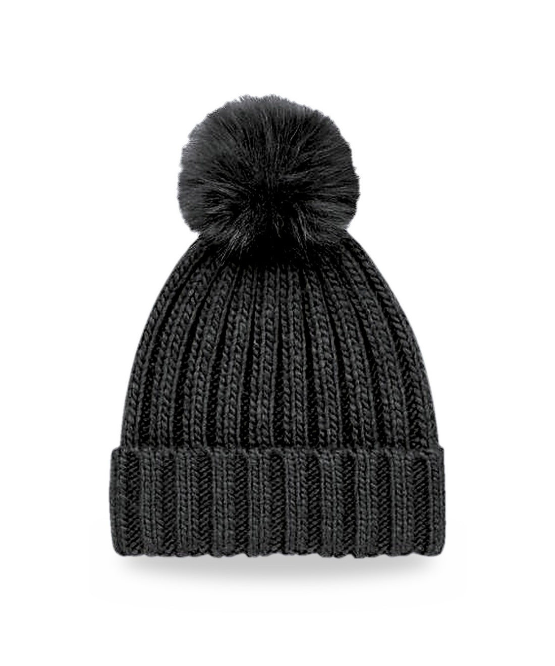 Verbier fur pop pom chunky beanie in Black