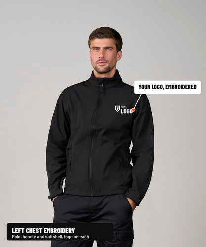 Man wearing a Pro 2-layer softshell with a logo embroidered on the left chest