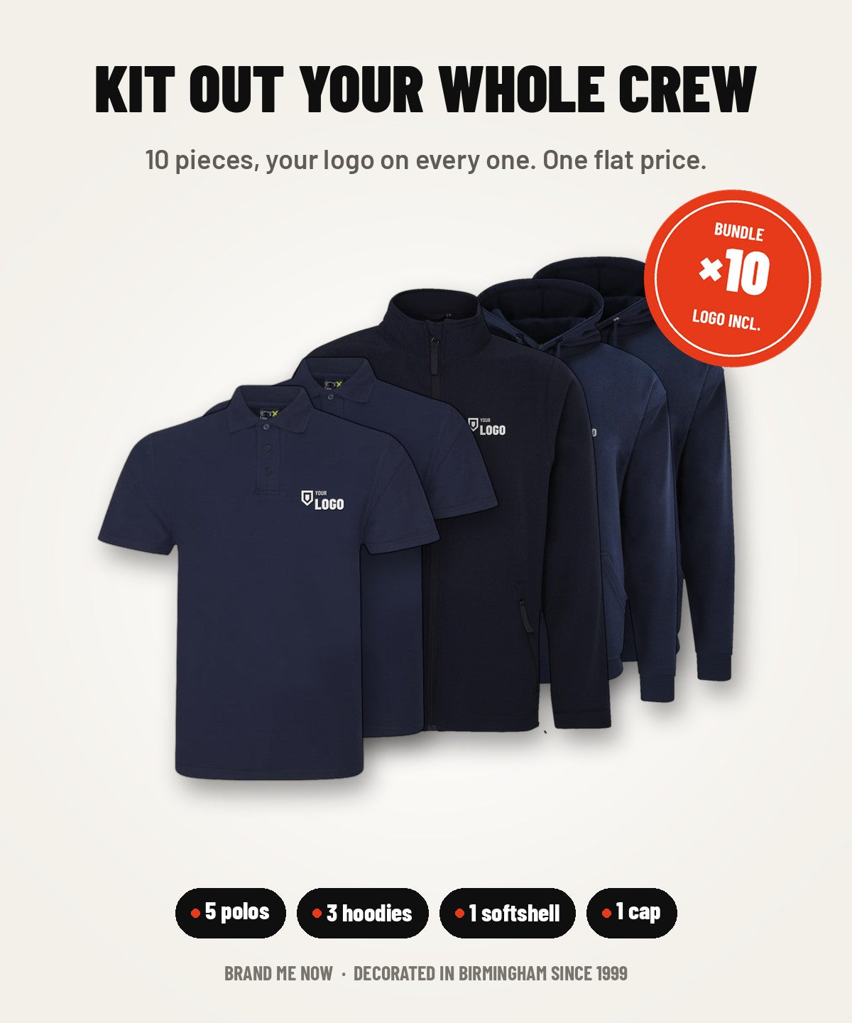 Mix and Match Team Package: polos, hoodies and a softshell, each embroidered with your logo