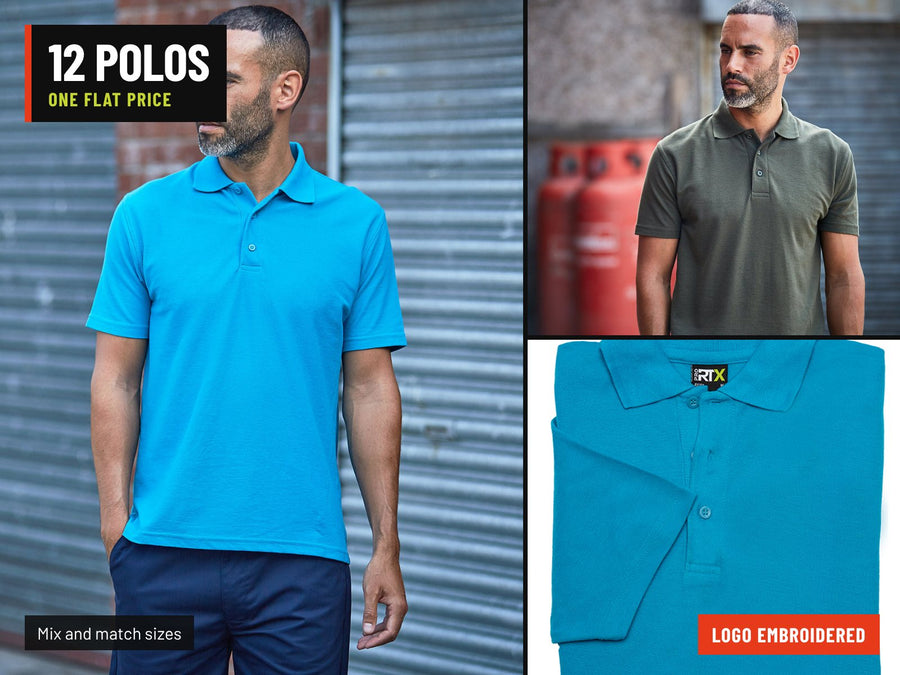 Bulk Polo Bundle: 12 polos, logo embroidered
