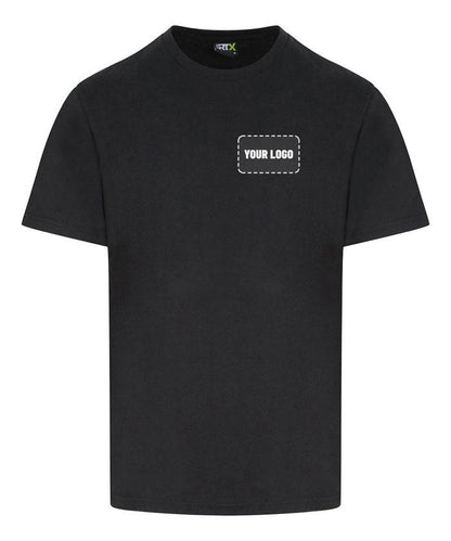 Team Merch Pack: black tee, your logo printed on the left chest