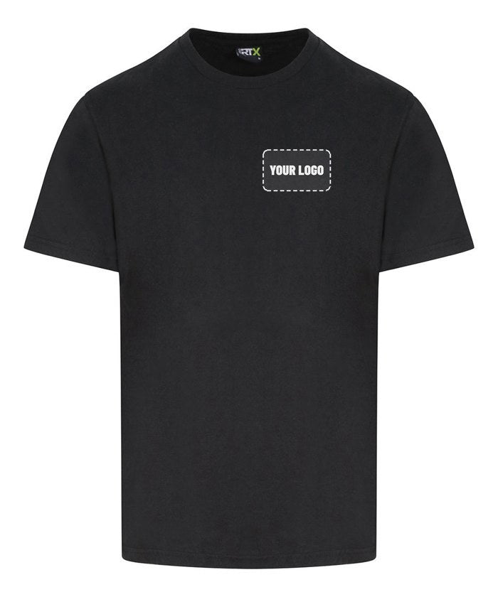 Launch Merch Pack: black tee, your logo printed on the left chest