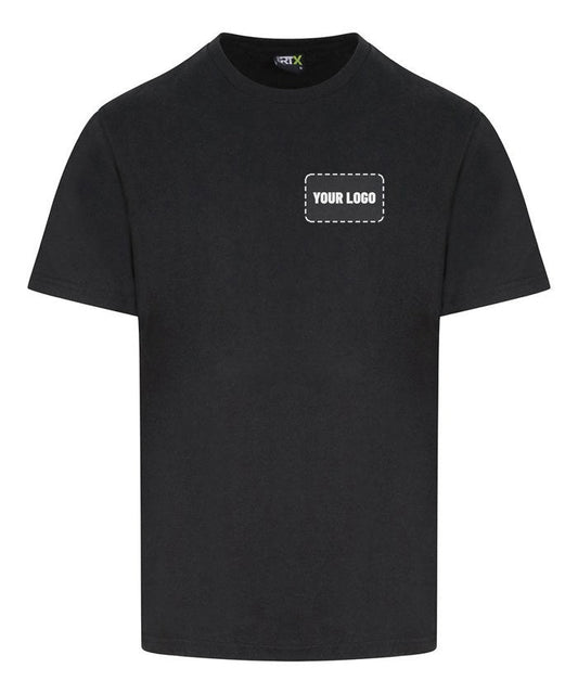 Launch Merch Pack: black tee, your logo printed on the left chest