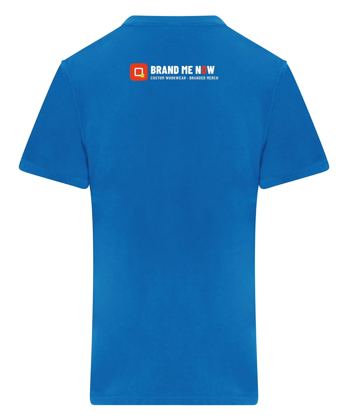 Royal blue t-shirt with full-colour Brand Me Now logo printed top of back