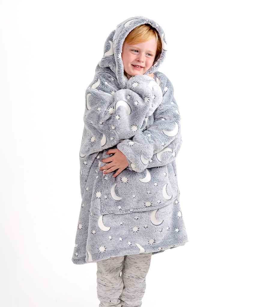 Brand Lab Kids Oversized Hooded Blanket in Grey Glow In The Dark
