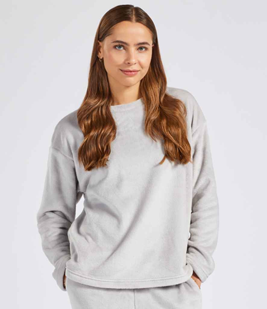 Brand Lab Ladies Plush Fleece Crew Neck Sweatshirt in Silver Grey