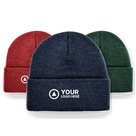 Turn-up beanie bundle, 100 cuffed beanies with your logo embroidered on the cuff