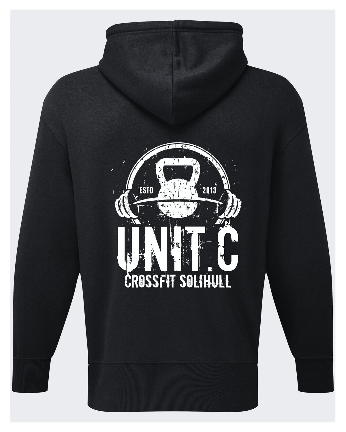 Unit C TriDri Hoodie back, large UNIT.C badge