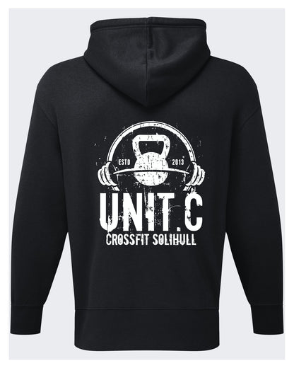 Unit C TriDri Hoodie back, large UNIT.C badge