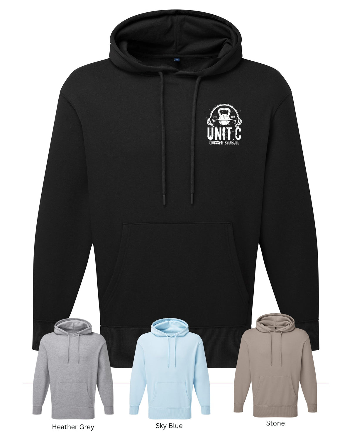 Unit C TriDri Hoodie front, UNIT.C badge left chest