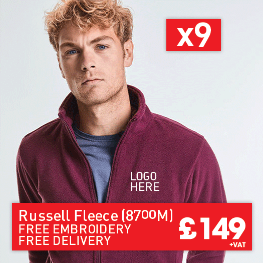 9 x Russell Full Zip Microfleece Jackets for Only £149 (8700M)
